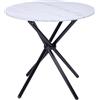 FurnitureR Tavolo da pranzo rotondo, diametro 80 cm, altezza 75 cm, effetto marmo bianco con struttura in metallo nero, design scandinavo, effetto marmo bianco