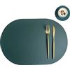 RAILONCH Tovagliette ovali lavabili, in pelle sintetica, bicolore, impermeabili, con sottovaso, per la casa, la cucina, il ristorante (verde/beige, 4 pezzi)