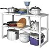 Wuudi Scaffale Sottolavello Stoviglie Ripiano Sotto Lavello, Scaffale per Armadio, 2 Livelli, Acciaio Inox e Plastica, Regolabile in Altezza