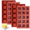 SINJEUN Confezione da 4 stampi in silicone per brownie, colore rosso mattone, stampo per brownie con 15 griglie quadrate in silicone per cubetti di ghiaccio, cioccolatini e biscotti