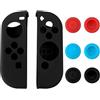 Perfect Part Custodia protettiva in silicone 8 in 1 con levette a pollice e tappi per Nintendo Switch Joy-Con Controller Skin Nero