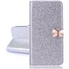 BLOTECH Brillantini Custodia for Huawei Y6 2018/Honor 7A Cover Bling Glitter Brillantini Brillante Argenteo Shiny Leather Case Shell Wallet Premium PU e Glitter Brillanti 3D Farfalla Strass Cover