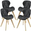 [en.casa] Set di 4 Sedie Imbottite per Sala di Pranzo/Attesa/Salotto/Studio - 4 Sedie in Stile Trapuntato - Rivestimento in Similpelle, Gambe in Legno di Faggio - Nero