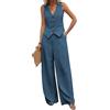 shownicer Completo Donna Elegante Tailleur 2 Pezzi Set Senza Maniche Blazer Gilet e Pantaloni Curvy Completo Due Pezzi Costume Suit Casual Outfits Streetwear A Blu XL