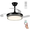 Wonderlamp Ventilatore LED pale pieghevoli Miso Mini Evo nero 46 W con memoria di accensione, telecomando CCT 3000-4000-6000K, dimmerabile, silenzioso