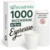 ecodrinks - 1000 Bicchieri Caffe Carta - 75ml - Set Bicchierini Monouso per Bevande Calde - Biodegradabili, Eco-friendly e Made in Italy - Bianco