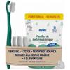 EHOP [EHOP] Kit - Spazzolino da denti per adulti con 3 testine morbide ricaricabili per adulti, 1 ventosa a clip, 1 dentifricio solido alla menta | Manico verde | Prodotto in Francia