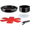 Lagostina Ingenio Easy Start Set di Pentole e Padelle antiaderenti, 7 Pezzi, Batteria con 2 Padelle, Casseruola, Coperchio in Plastica, 2 Proteggi Pentola, Manico Amovibile