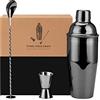 Jettory Set di 3 shaker mixology barman con shaker in acciaio inox da 24 oz, cucchiaio da bar, misurino da cocktail e confezione regalo, perfetto per la casa e i principianti (nero).