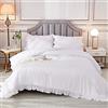 Andency Set di biancheria da letto bianco per letto matrimoniale, 3 pezzi, in tinta unita, stile rustico shabby chic, con volant, per tutte le stagioni, morbido, leggero, comodo, in piuma, per