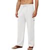 Voqeen Pantaloni Lino Uomo Estivi Pantalaccio Uomo Estivo Casual Pantaloni Elasticizzati in Vita con Tasche Cargo Pantalone di Lino Leggeri da Spiaggia Larghi