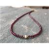 Mystery Of Gems Collana di guarigione AAA + granato e perle sfaccettato tondo 2 perle multi p...
