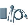 Xoopar Batteria Esterna in Plastica Riciclata - Cavo multi USB 4 in 1: USB C, USB, Lightning e Micro USB e Batteria Esterna 5000mAh a Carica Rapida - Mr Bio Pack Lungo 1m Blu