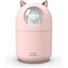 feilai 300ML Mini Umidificatore Ultrasonico, Funzione di Luce Notturna, Muto, Adatto Per Soggiorno, Camera da Letto, Ufficio, Auto, Pianta, Regalo Creativo Per i Bambini, Gli Amici e Gli Amanti (Rosa)