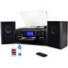 DigitNow, Giradischi Bluetooth, per CD, cassette, radio AM/FM e ingresso AUX, porta USB e codifica SD, telecomando, con altoparlanti stereo indipendenti