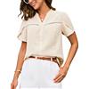 GRACE KARIN Camicia Donna Blusa Elegante Chiffon Casual Shirt Manica Corta Scollo a V Bottoni Ufficio Estiva Beige 2XL