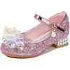 Eleasica Scarpe da Principessa per Ragazze Scarpe col Tacco Bambine Punta Chiusa Ballerine Principessa Cenerentola Elsa Sera Matrimonio Festa Cocktail Mary Jane,Rosa,24