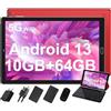 GOODTEL Tablet Android 13 da 10 pollici 10GB RAM + 64GB ROM (1TB TF) Quad-Core con |5G + 2.4G WiFi |GPS |Bluetooth 5.0 |8MP + 5MP, Touch Tablet con custodia, tastiera e mouse - Rosso
