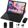GOODTEL Tablet Android 13 da 10 pollici 10GB RAM + 64GB ROM (1TB TF)| 5G + 2.4G WiFi| GPS | Bluetooth 5.0 | 8MP + 5MP | Touch Tablet con custodia, tastiera e mouse (Rosso)