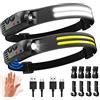MLIAIMCE Lampada Frontale Led Ricaricabile,Super Luminosa 2000 Lumen Torcia Frontale con Sensore Movimento,230°Angolo Ampio 2*LED Impermeabile IPX5 Leggero 0.14 lb,Adatta Per All'Aperto,Campeggio,Jogging