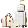 KONO Set di Valigie Trolley Rigido Bagaglio a Mano 55cm con 4 Ruote e Borsa da Toilette + Borsone da Viaggio Espandibile Palestra e Borsa da toilette, Bianco Crema