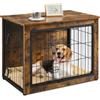 Yaheetech Gabbia per Cani Kennel Tavolino Armadietto con Doppie Porte Gatti a Rete in Legno da Interno 80,5 × 55,5 × 64 cm Marrone Rustico