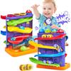 hahaland Giochi Bambini 1 Anno Maschio - Palla Giocattolo 2 in 1 e Rampa per Auto Pista Giocattoli Educativi Montessori con Martello/4 Palline/4 Macchinine, Regali per Bambini di 1 2 3 Anni