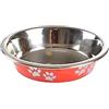 Love Story Ciotola con motivo zampe, fondo antiscivolo, in acciaio inox, 200 ml, D12/9,5 cm, colore: Rosso lucido