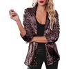 BOTIZR Giacca Blazer con Paillettes Giacca Bomber Glitter a Maniche Lunghe da Donna Giacca Slim Fit con Paillettes Giacca Elegante Corta Giacca Blazer Semplice Cappotto for Ragazze Adolescenti (Color : Wein