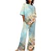 Generic Tuta estiva da donna, leggera, elegante, Xxl - Set di due pezzi, tuta estiva in lino, tuta da jogging in due pezzi, taglie grandi, in cotone, abbigliamento da allenamento a maniche corte, pantaloni