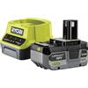 Ryobi RC18120-140XG, Kit Batteria al Litio 18V One+ 4.0Ah e Caricabatteria Rapido 2.0A, Batteria di Lunga Durata con 4 Indicatori dello Stato di Carica, Tecnologia IntelliCell, Fai da Te