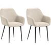 HOMCOM Set 2 Sedie Sala da Pranzo Imbottite in Stile Nordico, Sedie Cucina in Tessuto con Braccioli e Gambe in Acciaio per Soggiorno, 54x57x80 cm, Bianco Crema