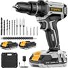 JYGMPRO Trapano Avvitatore Batteria 21V, Avvitatore a Batteria con 2 Batterie da 2.0Ah, 42N.m di Coppia, 2 Velocità, 25+3 Coppia, 14 Accessori,Luce a LED,Per il fai da te,in Casa e Giardino, Grigio