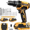 JYGMPRO Trapano Avvitatore Batteria 21V, Avvitatore a Batteria con 2 Batterie da 2.0Ah, 42N.m di Coppia, 2 Velocità, 25+3 Coppia, 14 Accessori, Luce a LED, Per il fai da te, in Casa e Giardino