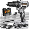 JYGMPRO Trapano Avvitatore Batteria 21V, Avvitatore a Batteria con 2 Batterie da 2.0Ah, 42N.m di Coppia, 2 Velocità, 14 Accessori, 25+3 Coppia, Luce a LED, Per il fai da te, Grigio Scuro