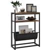 HOMCOM Tavolino da salotto con ripiano e portariviste struttura in acciaio, design industriale - 43L x 18D x 56H cm nero marrone scuro