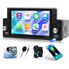 CAMECHO 1Din Wired Carplay 5.9 Pollici Bluetooth Radio HD Touch Screen Android Auto Radio con FM EQ Tone Controllo del Volante 2USB Mirror Link +Telecamera Posteriore Microfono