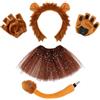 SDXCJY Set di 4 costumi da leone con orecchie da leone, guanti, coda e gonna tutù, perfetto per bambini e adulti, cosplay, Halloween, compleanno, carnevale, spettacoli teatrali (marrone)