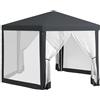 Outsunny Gazebo 4x4 m da Giardino Esagonale con Pareti in Rete, 2 Porte e Gambe Regolabili, Gazebo in Metallo e Poliestere con Picchetti e Funi, Grigio