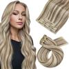 Moresoo Extension Capelli Veri Clip Meches Biondo Invisibili Extension Clip Capelli Veri Marrone Chiaro con Biondo Platino #P9A/60 45 cm 80g 5 Pezzi