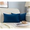 GIRASOLE HOME Coppia Federe Cuscini in Velluto Per Divano e Letto Copricuscini Antiacaro e Ipoallergenico Arredamento Casa con Zip Invisibile 2 pezzi (30x50cm, Blu)