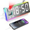 Cuteefun Sveglia con Proiettore Soffitto, Sveglia Digitale da Comodino, Luce Notturna RGB 8 Modalità, Proiettore 180°, Doppia Porta USB, 3 Livelli Luminosità, Temperatura e Umidità, Snooze, Bianco