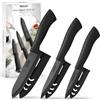 hecef Coltelli da Cucina in Ceramica 3 Pezzi Nero con Coprilama