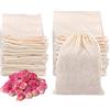NAMIS 50 Pezzi Sacchetti Filtro per Tè 6 × 8 cm 50 Pezzi 100% Cotone Bustina di Tè Vuota 8 × 10 cm con Coulisse, Riutilizzabile Sacchetti Cotone per lavanda, caffè, tè sfuso, cucinando