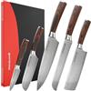 Matakumi set coltelli da cucina con motivo damascato inciso, lame affilate in acciaio al carbonio con manici ergonomici per un uso comodo e duraturo, set coltelli da cucina professionali da 5 pezzi