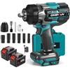 ONEVAN avvitatore a impulsi a batteria, 1700Nm Brushless avvitatore ad impulsi con 2 batterie da 4,0 Ah, 1/2 avvitatore a percussione senza fili, pistola a impulsi a batteria con 6 prese (Blu)