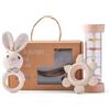 WOODEN TEETHER Set di 3 massaggiagengive per bambini 0 3 6 9 mesi - Set di 3 massaggiagengive con sonaglio all'uncinetto e giocattoli in legno, giocattoli Montessori giocattoli a partire da 0 a 12 mesi