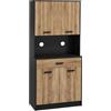 HOMCOM Mobile da cucina, credenza da cucina, mobile contenitore, 2 armadi, 4 ante, 1 cassetto, canalina per cavi, design industriale, 80 x 40 x 180 cm, nero e naturale