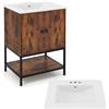 LIFEZEAL Mobile Bagno con Lavabo, 61x46,5x87 cm, Lavabo Bagno con Mobile, 2 Ante e Rapiano, Lavandino Bagno con Mobiletto, Mobili Bagno con Lavabo da Terra, con Telaio in Ferro, Vintage Marrone
