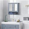 HOMCOM kleankin Armadio a muro Mensola per bagno 56L x 13W x 58H cm Specchio a doppia anta Ripiano regolabile MDF Grigio